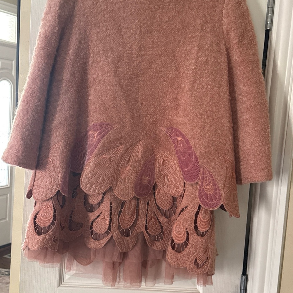 Chole Women's Rose Pink Wool Blend Embroidered Coat - Picture 3 of 10
